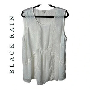 0859. BLACK RAIN WHITE SLEEVELESS TOP SWISS DOTS‎ DETAIL WITH CROCHET FRONT